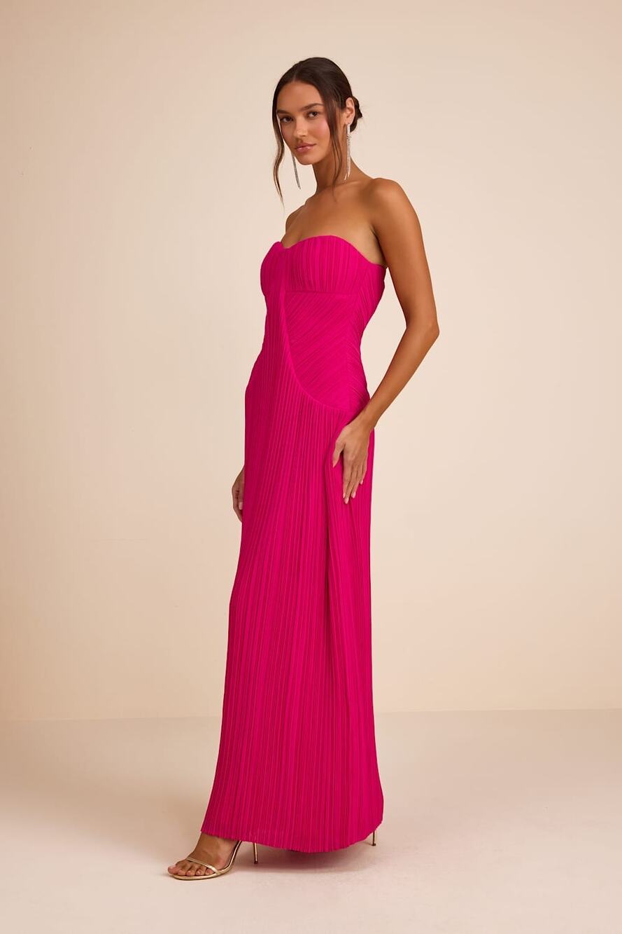 NWT Lulus Narasha Fuchsia Pleated Strapless Maxi Dress Size XS